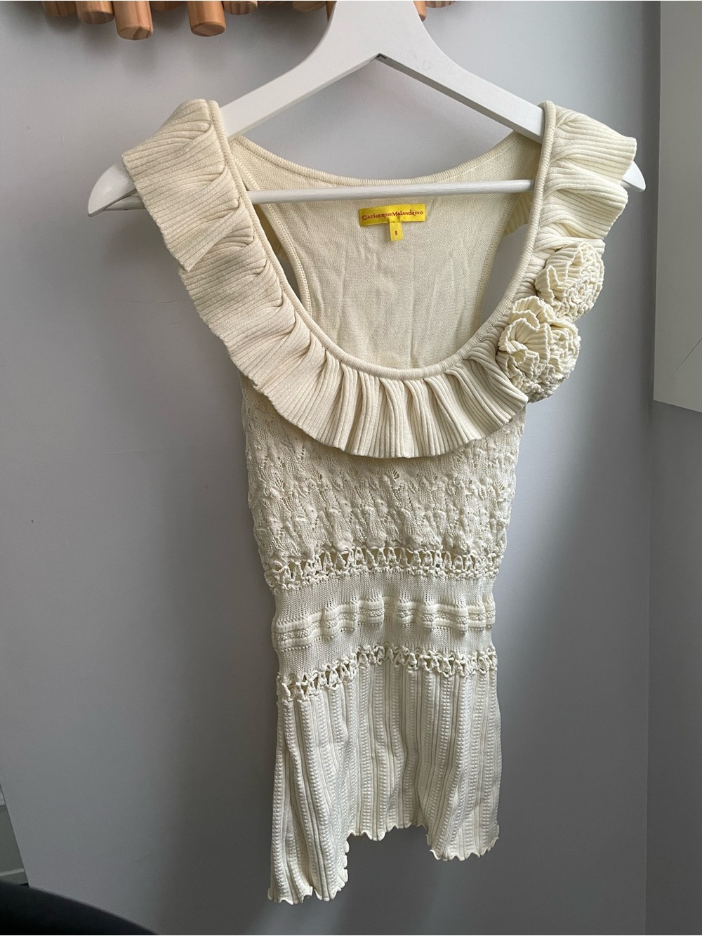 Catherine Malandrino Cream Ruffled Knit Tank